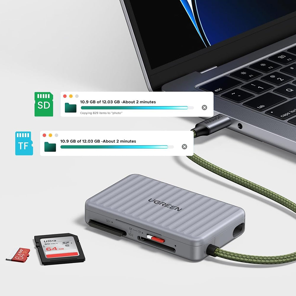 Čtečka karet USB-C s organizérem UGREEN 55886, 2 x SD - microSD, šedá