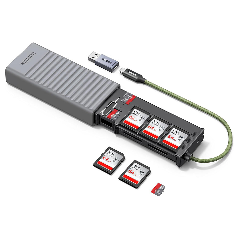Čtečka karet USB / USB-C s organizérem UGREEN CM856 (55899), 2 x SD - microSD, šedá