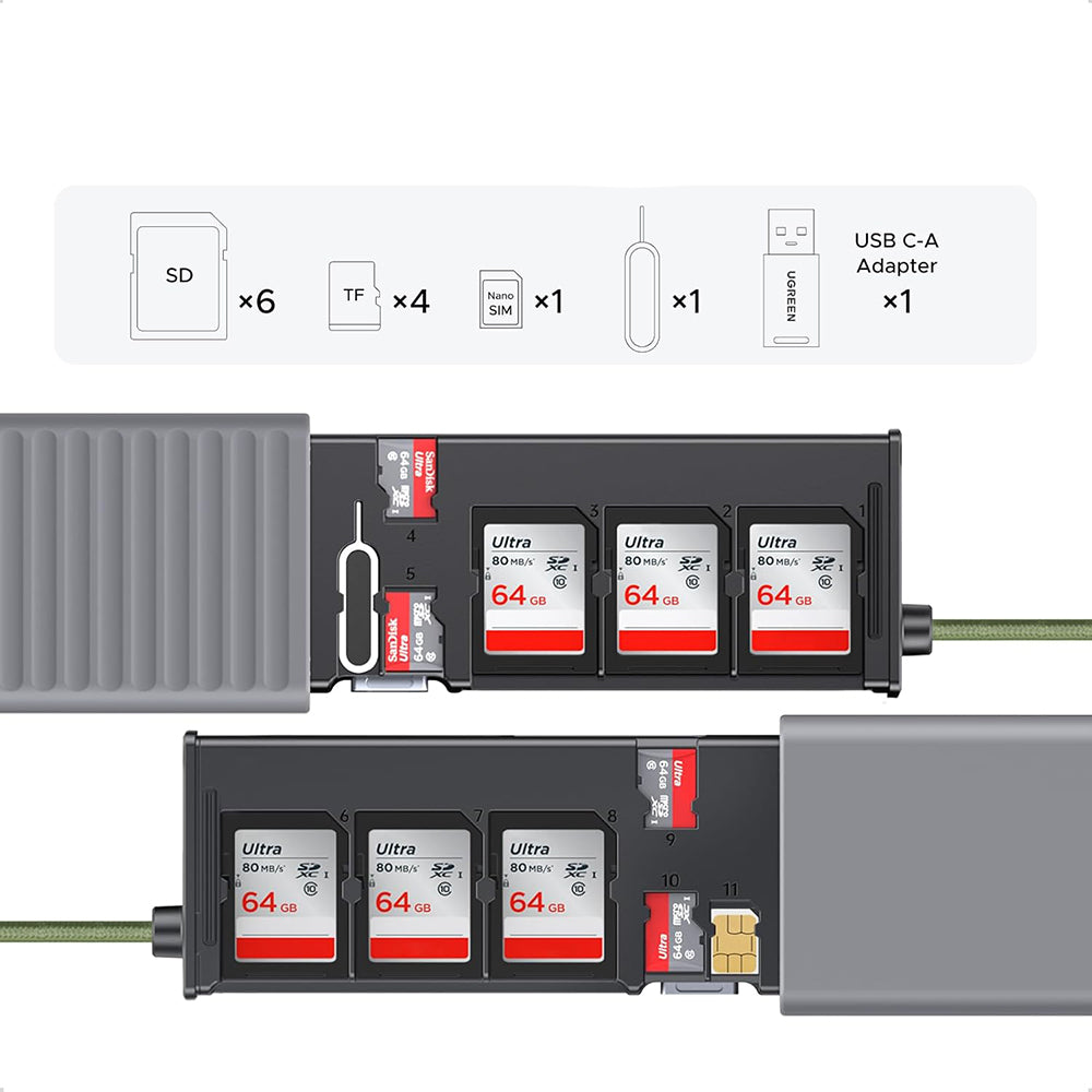 Čtečka karet USB / USB-C s organizérem UGREEN CM856 (55899), 2 x SD - microSD, šedá
