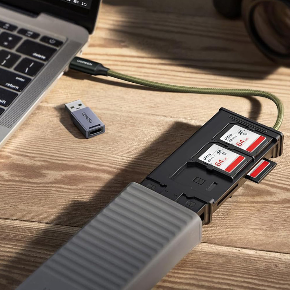 Čtečka karet USB / USB-C s organizérem UGREEN CM856 (55899), 2 x SD - microSD, šedá