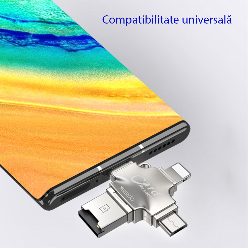 Čtečka karet USB / USB-C / Lightning / microUSB Yesido GS13, microSD, Stříbrná