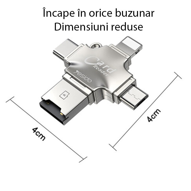 Čtečka karet USB / USB-C / Lightning / microUSB Yesido GS13, microSD, Stříbrná