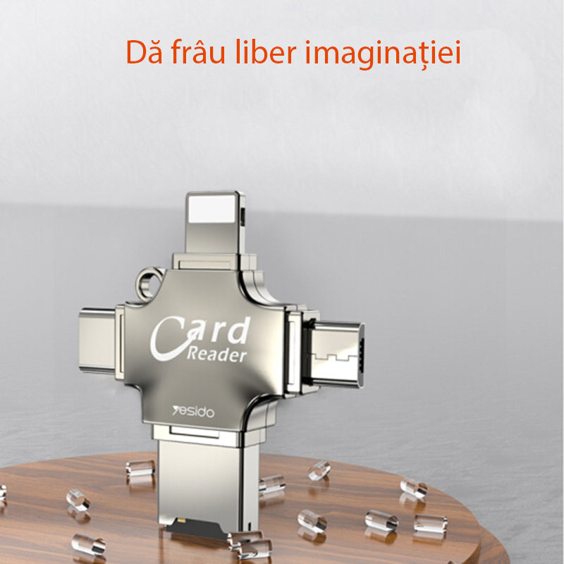 Čtečka karet USB / USB-C / Lightning / microUSB Yesido GS13, microSD, Stříbrná