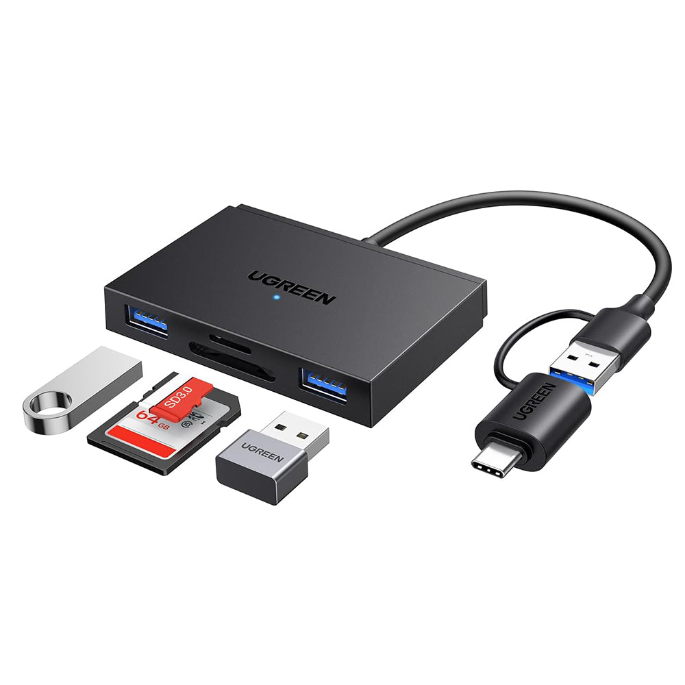 Čtečka karet USB / USB-C UGREEN CM812 (45167), SD - microSD - 2 x USB-A, černá