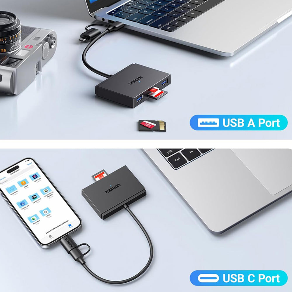 Čtečka karet USB / USB-C UGREEN CM812 (45167), SD - microSD - 2 x USB-A, černá