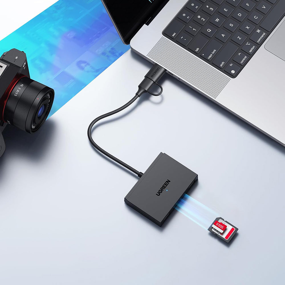 Čtečka karet USB / USB-C UGREEN CM812 (45167), SD - microSD - 2 x USB-A, černá