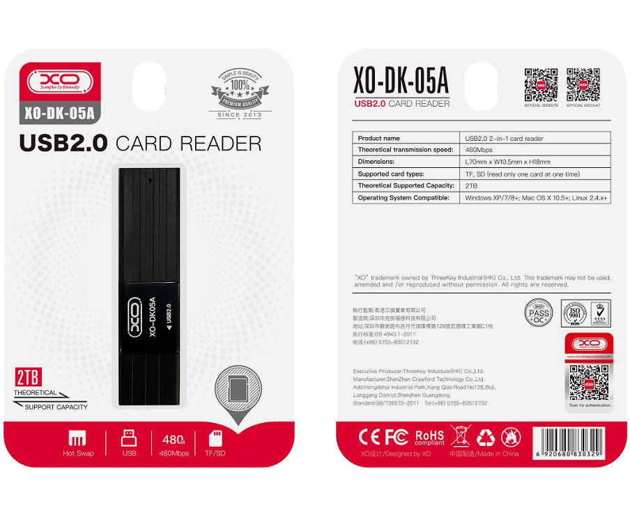 Čtečka karet USB XO Design DK05A, SD - microSD, černá