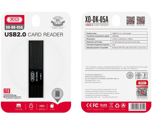 Čtečka karet USB XO Design DK05A, SD - microSD, černá