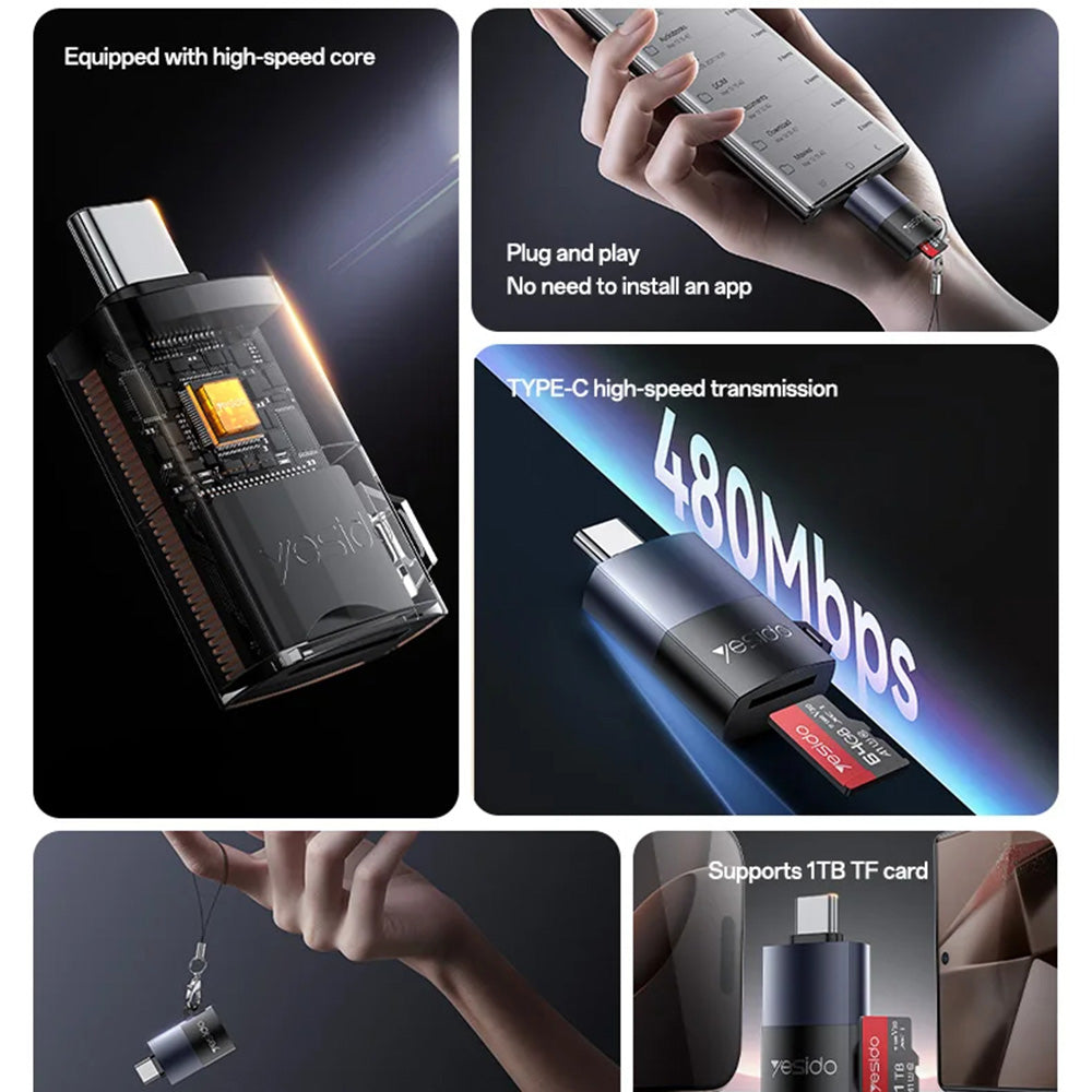 Čtečka karet USB-C Yesido GS37, microSD, černá