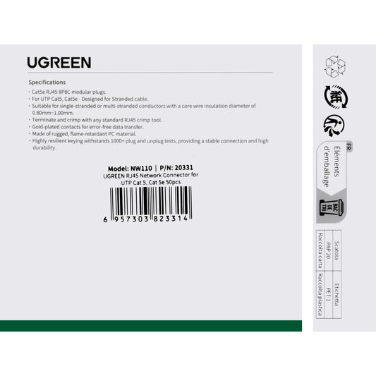 Síťový konektor UGREEN NW110, RJ45, Cat5, sada 50 kusů