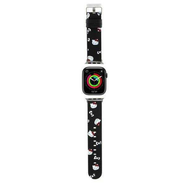Pásek Hello Kitty Leather Kitty & Bows pro Apple Watch 42mm / 41mm / 40mm / 38mm Series, Černý