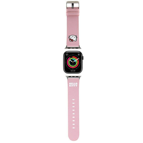 Řemínek Hello Kitty Leather Kitty Head pro Apple Watch 42mm / 41mm / 40mm / 38mm Series, Růžový