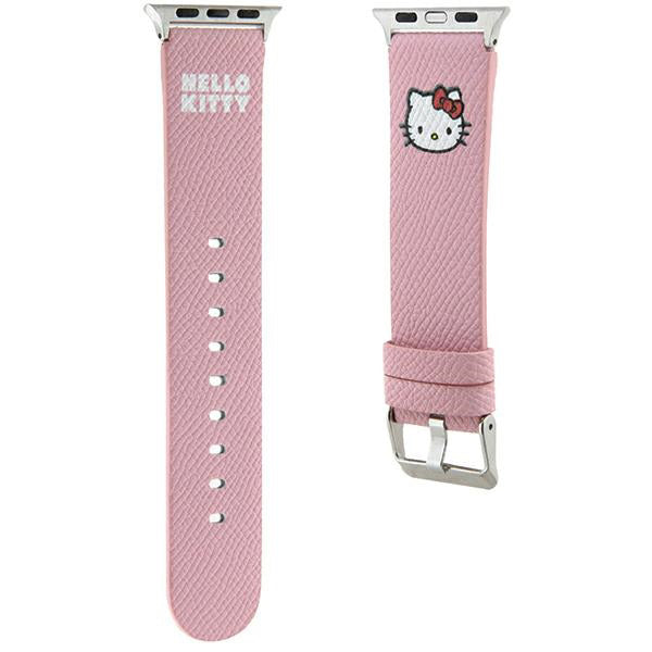 Řemínek Hello Kitty Leather Kitty Head pro Apple Watch 42mm / 41mm / 40mm / 38mm Series, Růžový