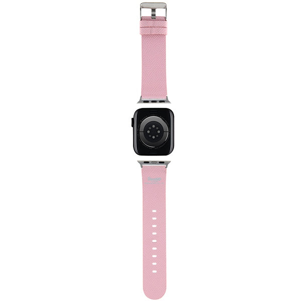Řemínek Hello Kitty Leather Kitty Head pro Apple Watch 42mm / 41mm / 40mm / 38mm Series, Růžový