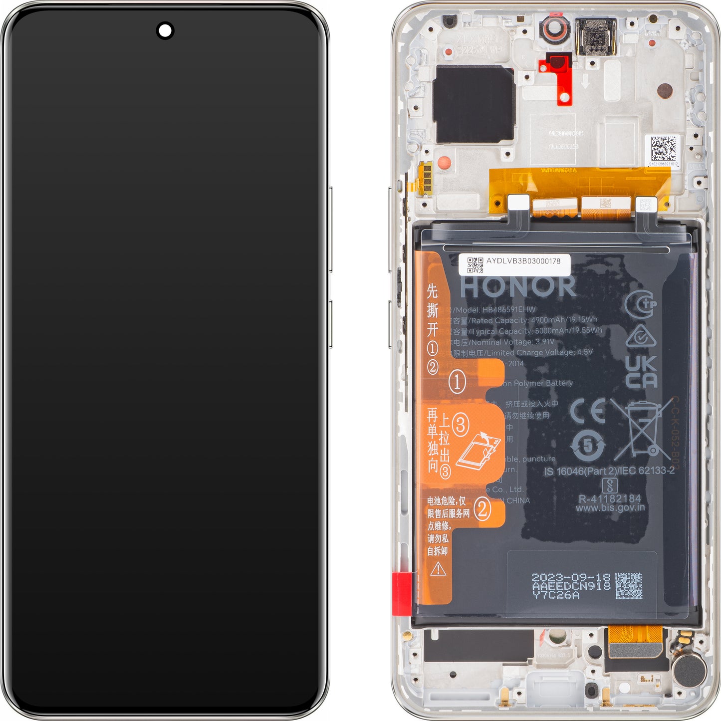 Dotykový displej Honor 90, s rámečkem a baterií, stříbrný (Diamond Silver), servisní balíček 0235AGDR