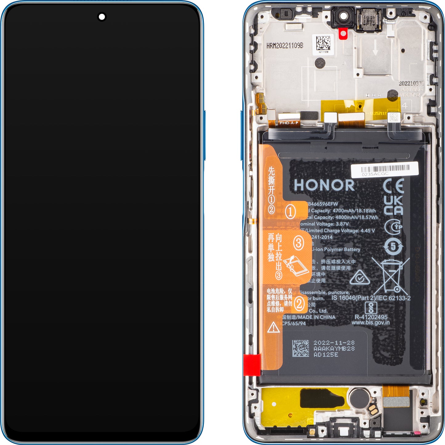 Dotykový displej Dotykový displej Honor Magic4 Lite, s rámečkem a baterií, modrý (Ocean Blue), servisní balení 0235ABST