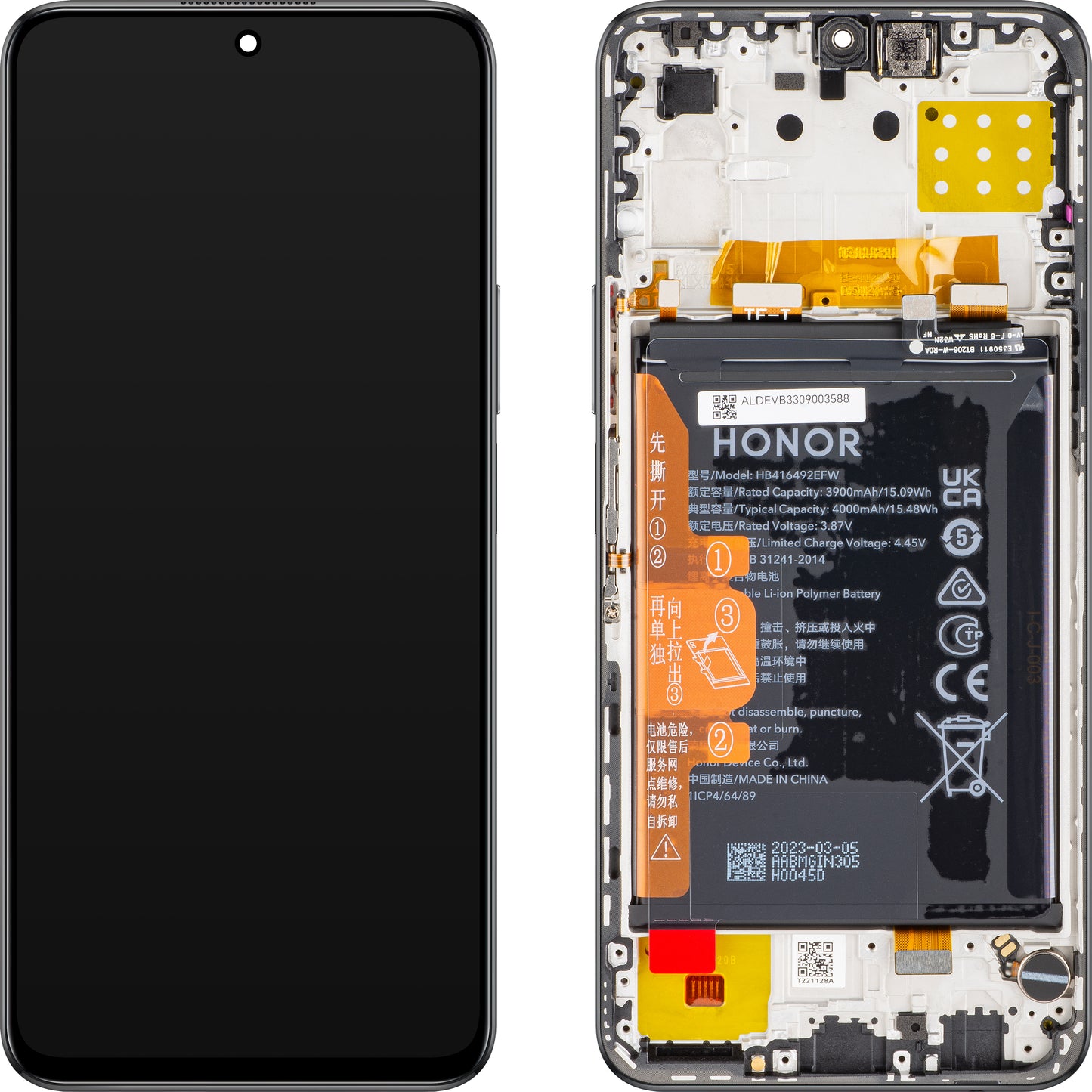 Touchscreen Display Touchscreen Honor X8 4G, with Frame and Battery, Black (Midnight Black), Service Pack 0235ACDQ 0235ACDQ