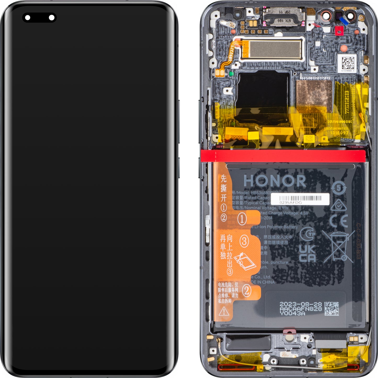 Dotykový displej Dotykový displej Honor Magic5 Pro, s rámečkem a baterií, černý, servisní balení 0235AFDG