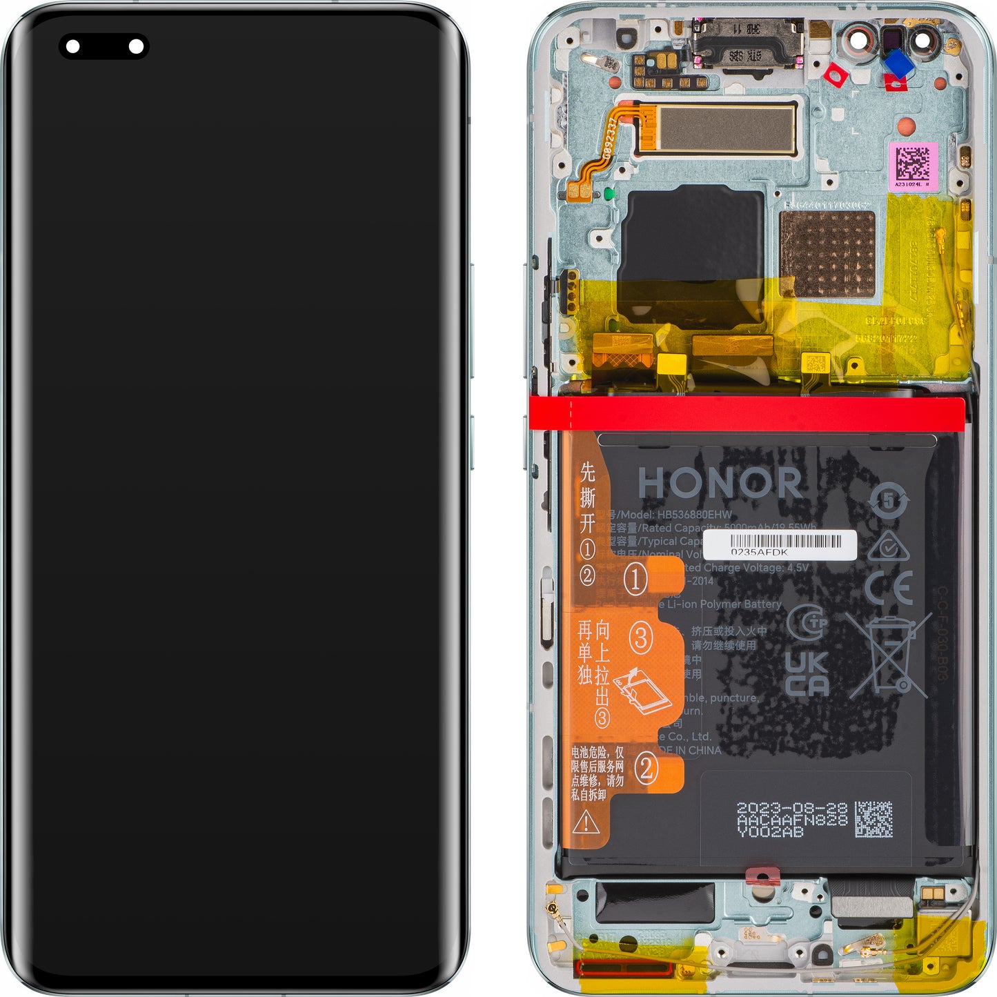 Dotykový displej s dotykovým sklem Honor Magic5 Pro, s rámečkem a baterií, zelená louka, servisní balení 0235AFDK