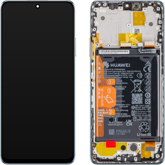 Displej s dotykovou obrazovkou Huawei nova Y90, s rámečkem a baterií, Crystal Blue, servisní balení 02355ARH