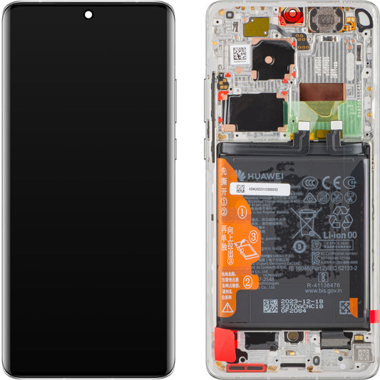 Displej s dotykovou obrazovkou Huawei P50 Pro, s rámečkem a baterií, perleťově bílý, servisní balíček 02354SNU