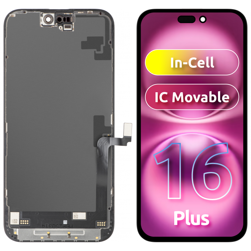 Displej s dotykovou obrazovkou JK pro Apple iPhone 16 Plus, s rámem, verze LCD In-Cell IC Movable, černý