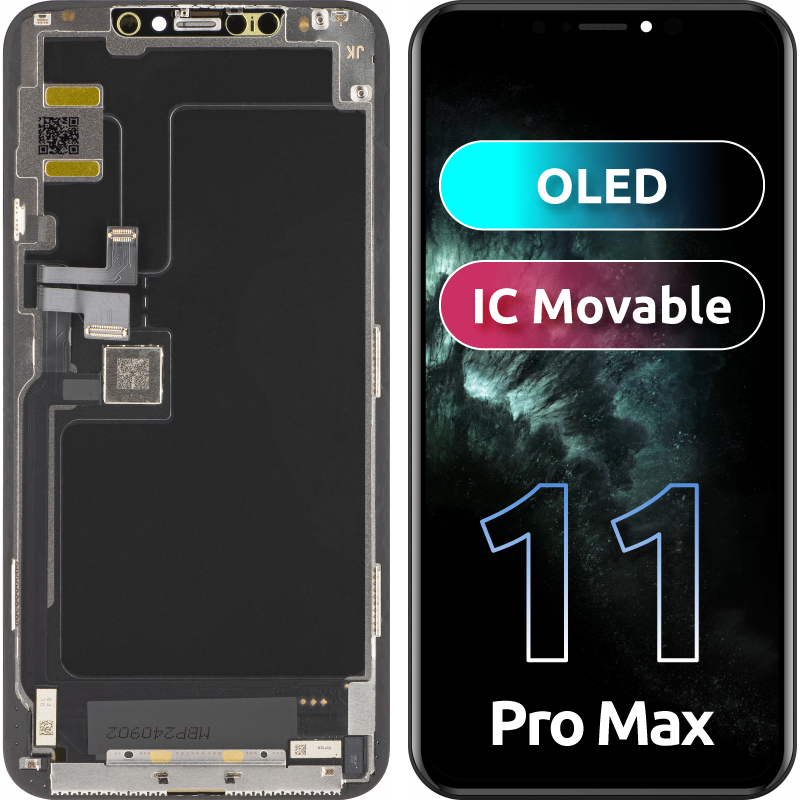Displej s dotykovou obrazovkou JK pro Apple iPhone 11 Pro Max, s rámem, verze OLED IC Movable, černý