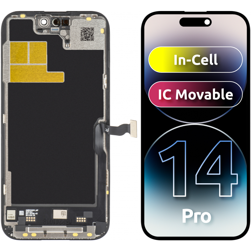 Displej s dotykovou obrazovkou JK pro Apple iPhone 14 Pro, s rámečkem, verze LCD In-Cell IC pohyblivý, černý