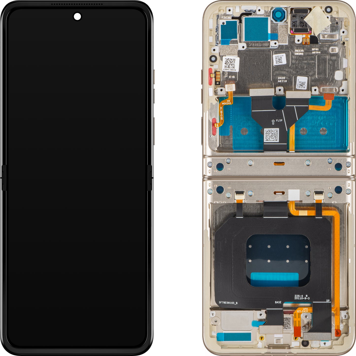 Displej s dotykovou obrazovkou Motorola Razr 2024 / Razr 50, s rámem, pod vnitřním, krémový (Pumice Stone), servisní balíček 5D68C24807