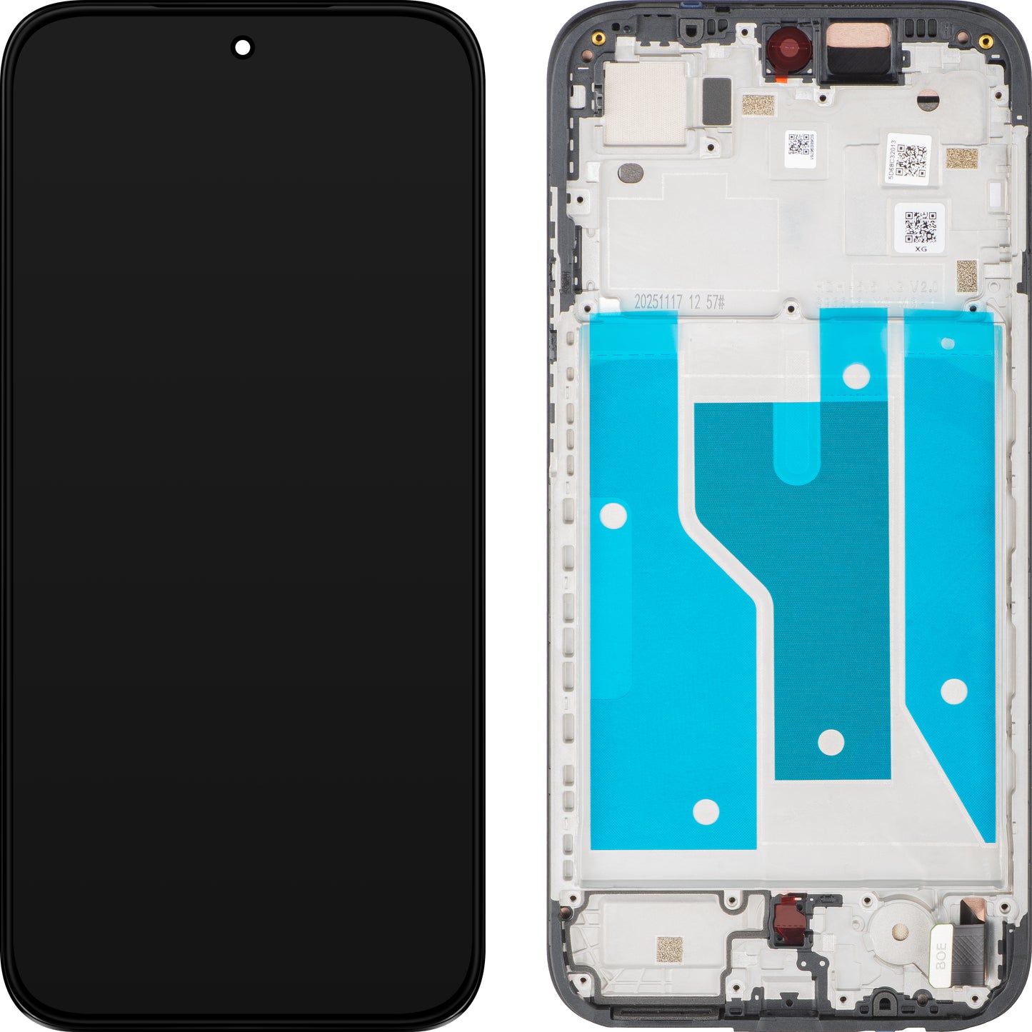 Display s dotykovou obrazovkou Motorola Moto G77 / G67, s rámem, Černá (Pantone Black Olive), Service Pack 5D68C32013