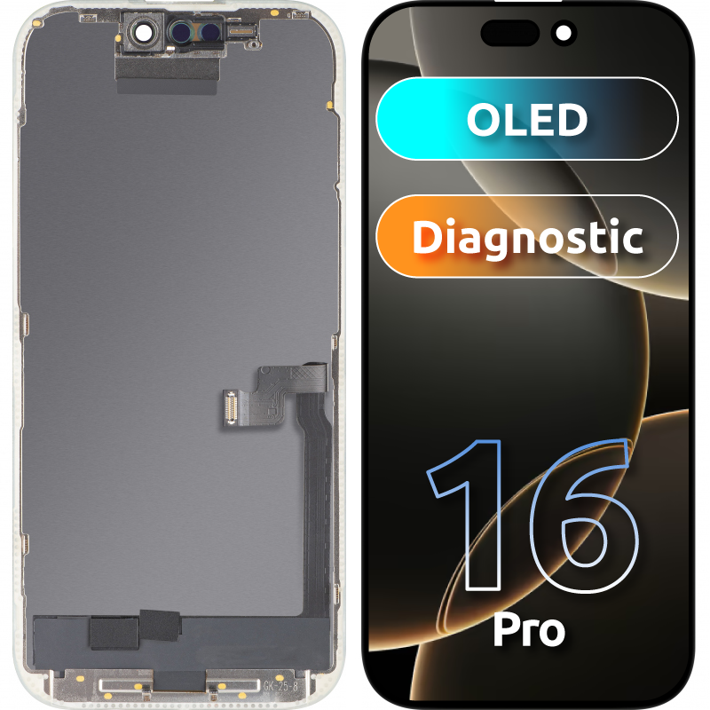 Displej s dotykovým panelem MP kompatibilní s Apple iPhone 16 Pro, s rámem, verze OLED FHD Diagnostic, černý