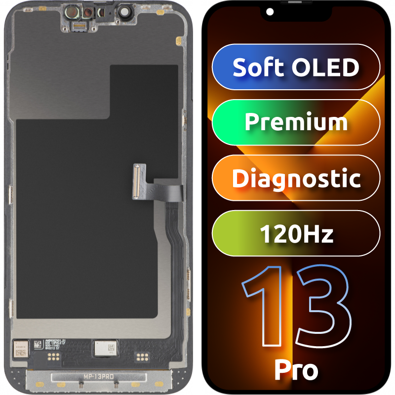 MP dotykový displej kompatibilní s Apple iPhone 13 Pro, s rámečkem, prémiová verze Soft OLED FHD 120Hz diagnostický, černý