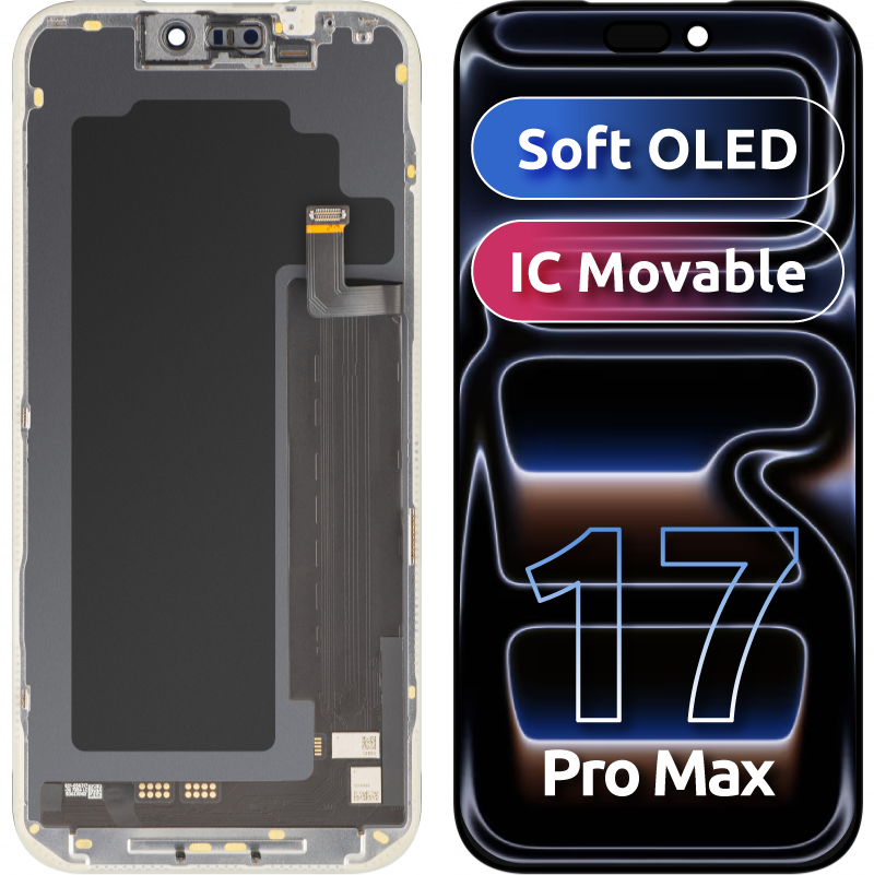 MP dotykový displej kompatibilní s Apple iPhone 17 Pro Max, s rámečkem, Soft verze OLED FHD 120Hz IC pohyblivý, černý