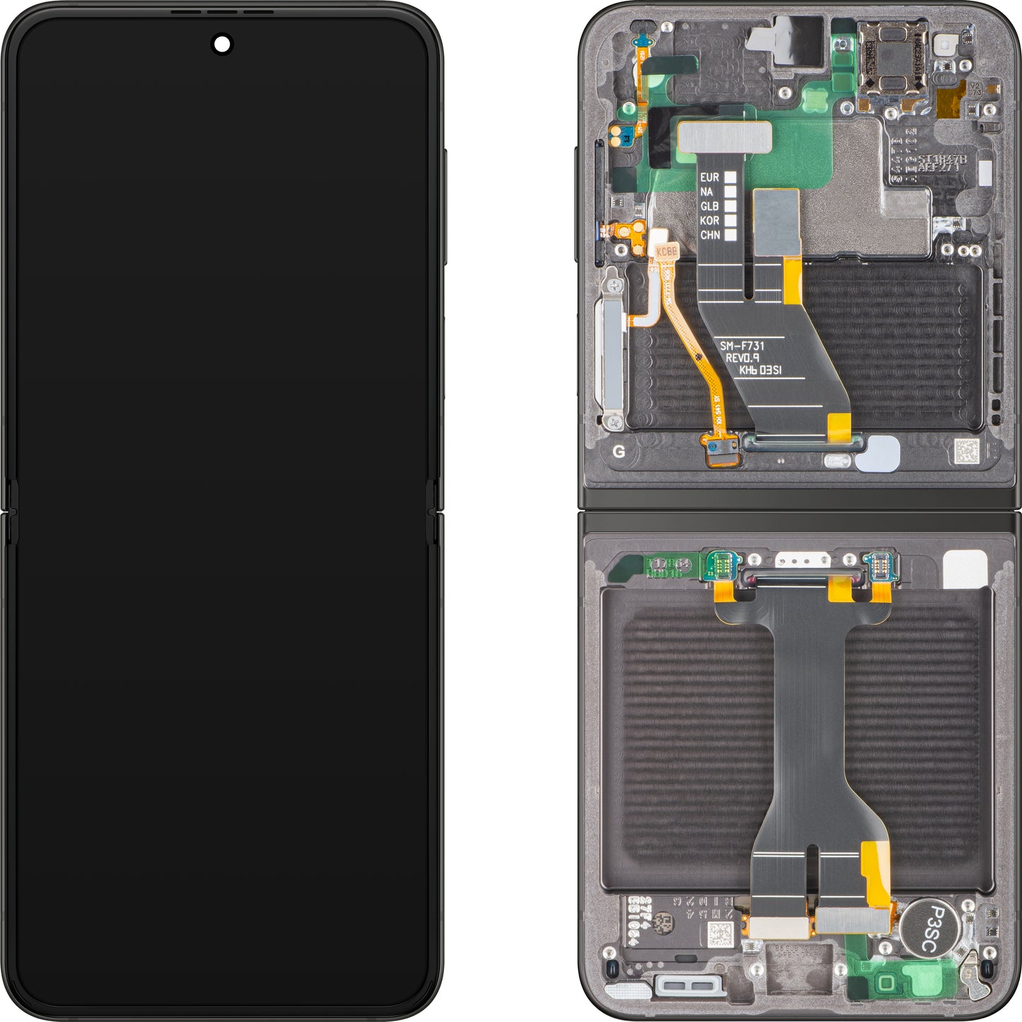 Displej s dotykovou obrazovkou Samsung Galaxy Z Flip5 F731, s rámem, Sub Inner, šedý, Service Pack GH82-31827E