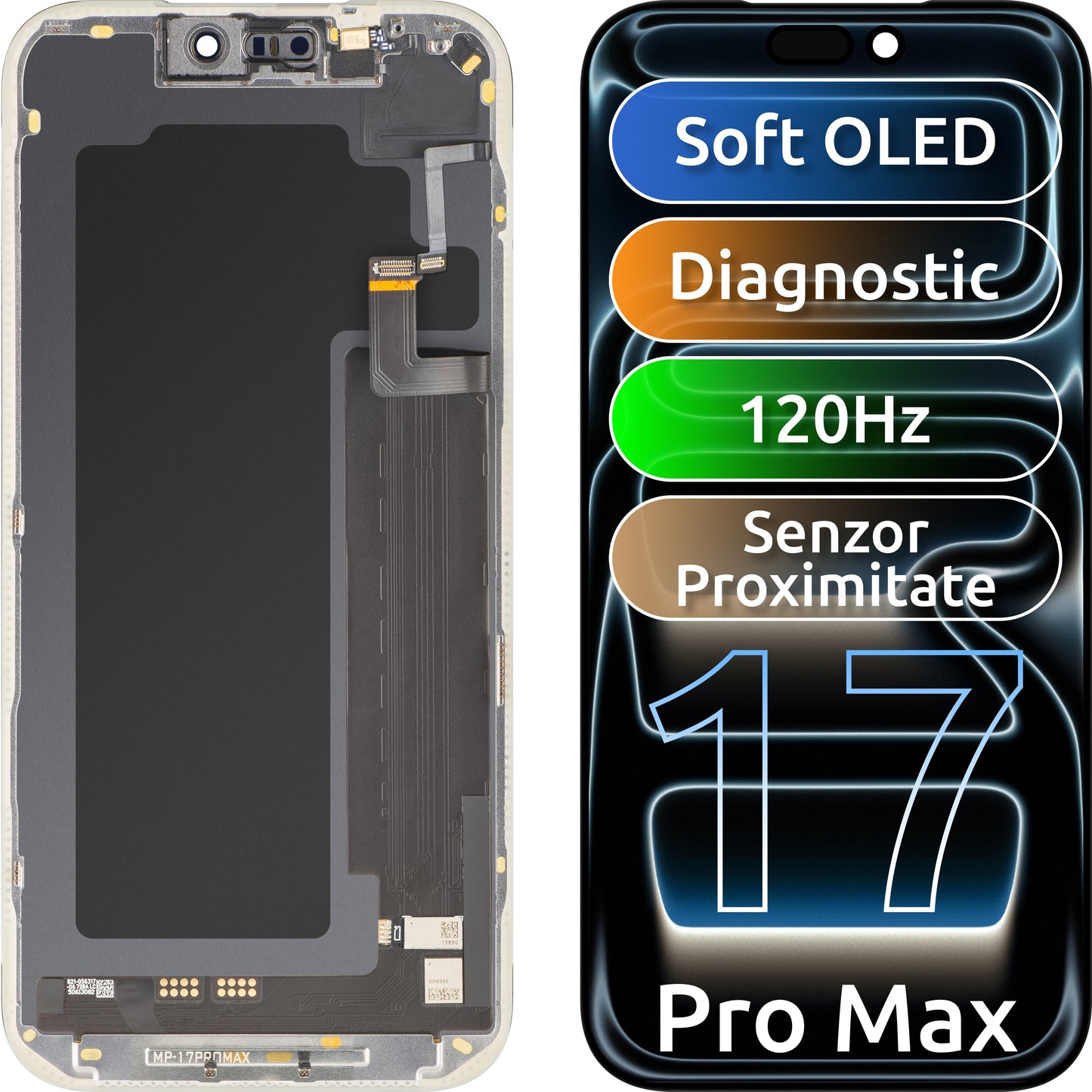 Displej s dotykovou obrazovkou a světelným proximálním senzorem MP kompatibilní s Apple iPhone 17 Pro Max, s rámečkem, softwarová verze OLED FHD 120Hz diagnostika, černá