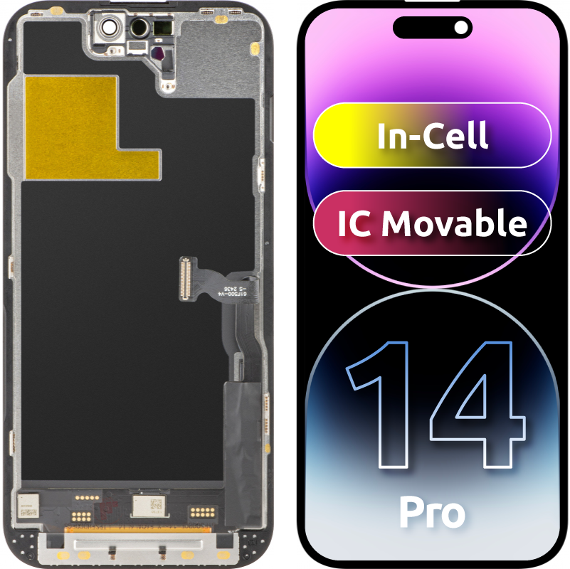 Displej s dotykovou obrazovkou ZY pro Apple iPhone 14 Pro, s rámečkem, verze LCD In-Cell IC pohyblivý, černý