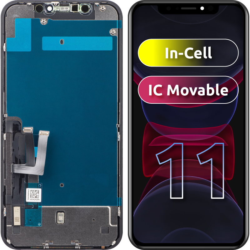 Dotykový displej ZY pro Apple iPhone 11, s rámečkem, pohyblivý, LCD In-Cell IC, černý