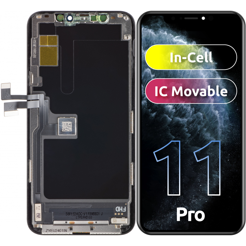 Dotykový displej ZY pro Apple iPhone 11 Pro, s rámečkem, verze In-Cell IC Movable LCD, černý