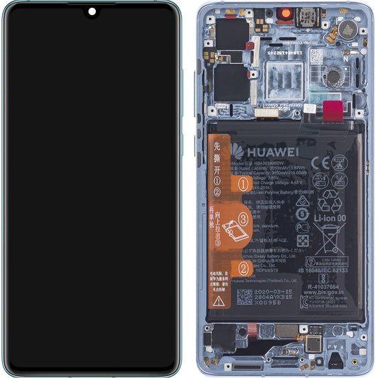 Dotykový displej Huawei P30, s rámečkem a baterií, modrý (Breathing Crystal), servisní balíček 02354HMF