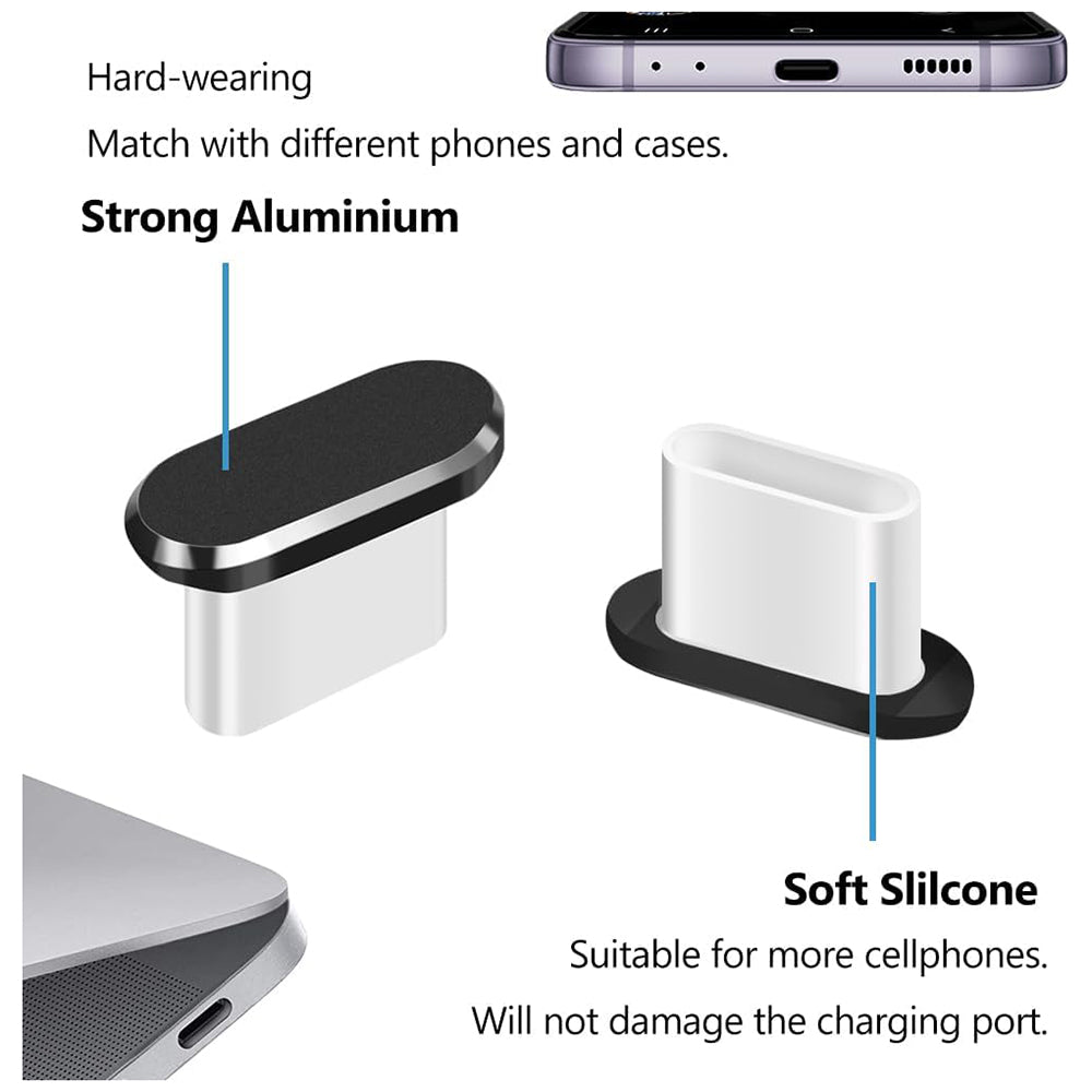 Zátka proti prachu pro telefon Techsuit AD1, USB-C, sada 4 kusů, černá