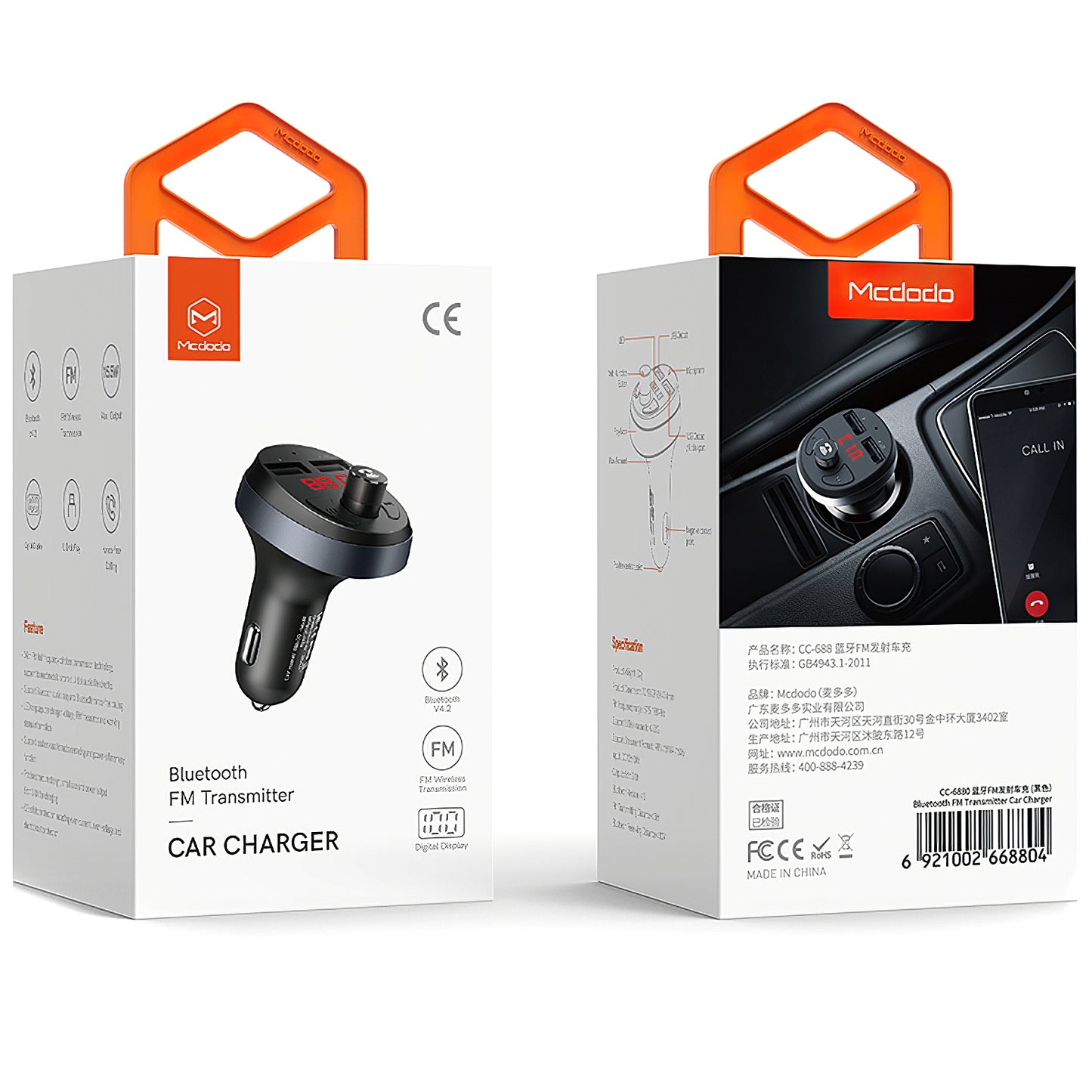 FM Bluetooth modulátor McDodo, 2 x USB-A