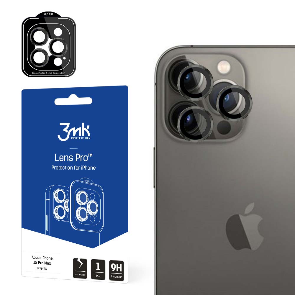 Ochranná fólie na zadní kameru 3MK pro Apple iPhone 15 Pro Max, Tvrzené sklo, Černá