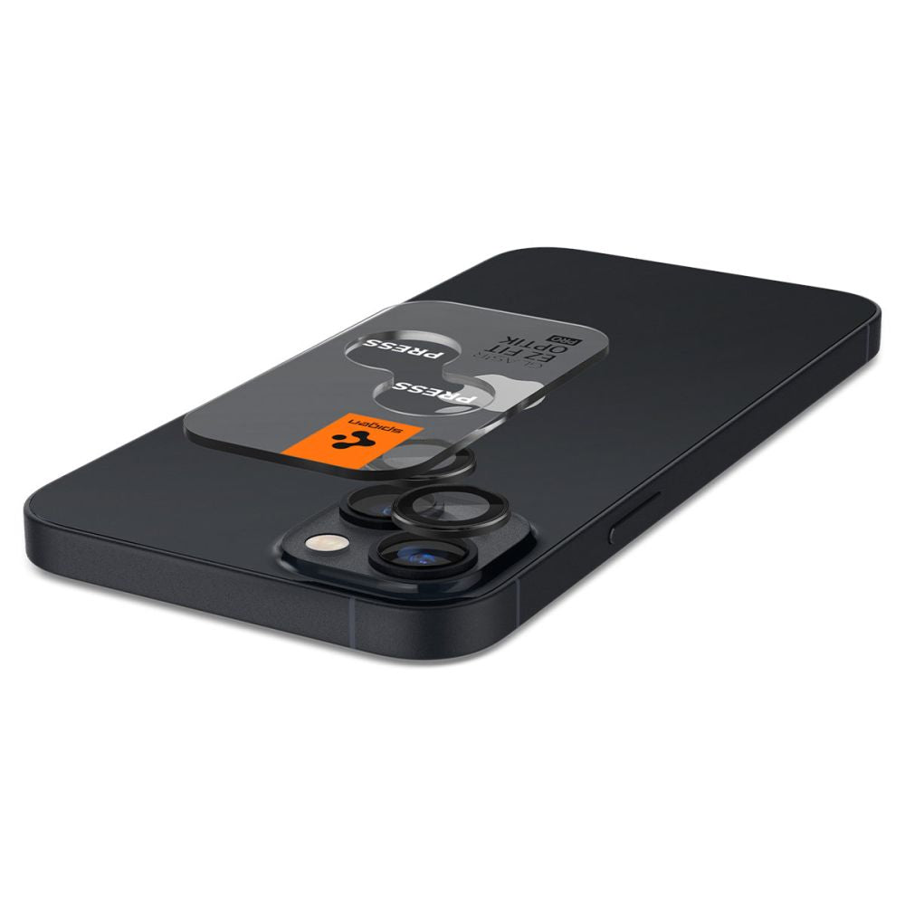 Ochranná fólie na zadní kameru Spigen GlastR EZ FIT Optik Pro pro Apple iPhone 15 Plus / 15, Tvrzené sklo, Sada 2 kusy, Černá AGL05213