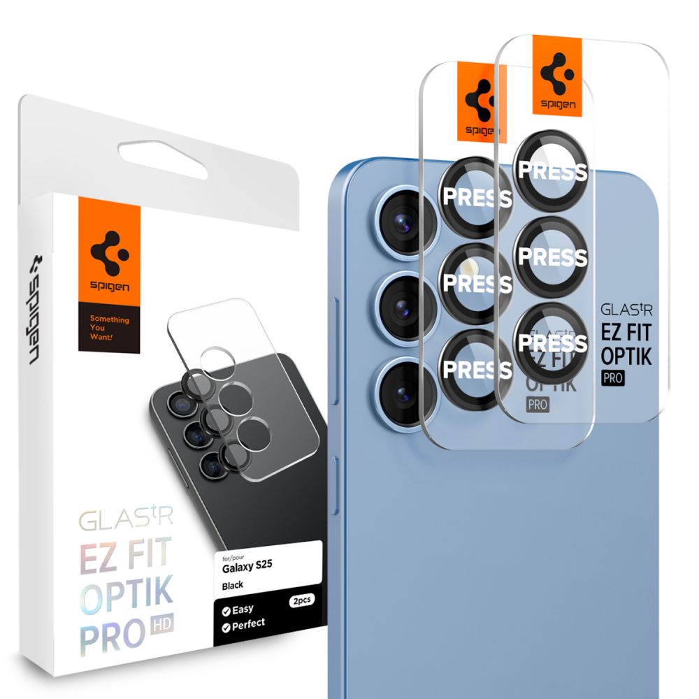 Spigen GlastR EZ FIT Optik Pro HD Rear Camera Protector for Samsung Galaxy S25+ S936, Tempered Glass, Set of 2 pieces, Black AGL09088