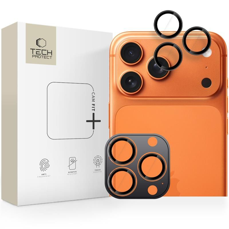 Ochranná fólie na zadní kameru Tech-Protect CamRing Fit+ pro Apple iPhone 17 Pro Max / 17 Pro / 16 Pro Max, Tvrzené sklo, Oranžová