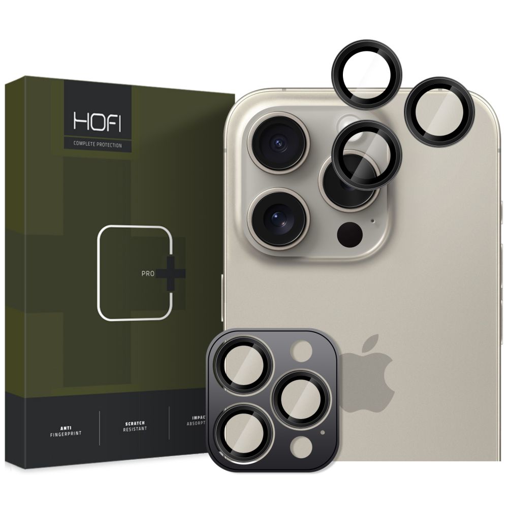Ochranná fólie na zadní kameru HOFI CamRing PRO+ pro Apple iPhone 16 Pro Max / 16 Pro, Tvrzené sklo, Černá