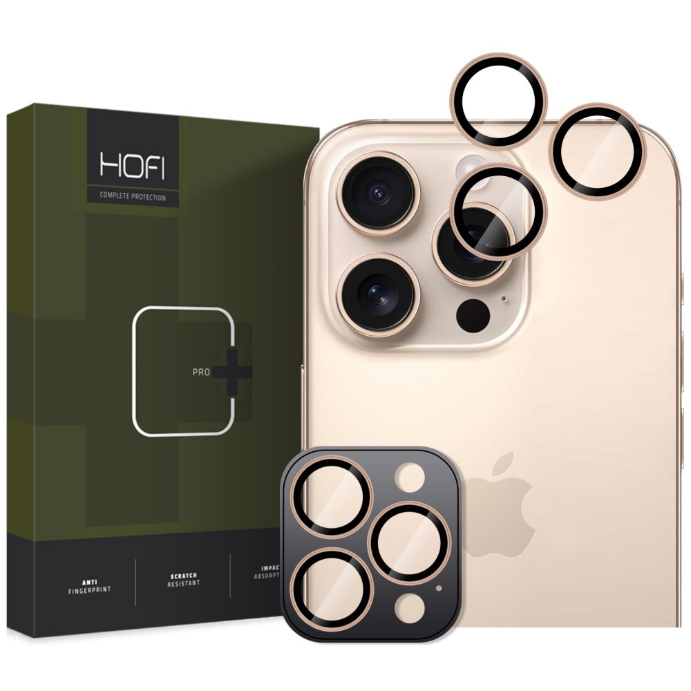 Ochranná fólie na zadní kameru HOFI CamRing PRO+ pro Apple iPhone 17 Pro / 16 Pro Max / 16 Pro, Tvrzené sklo, Zlatá