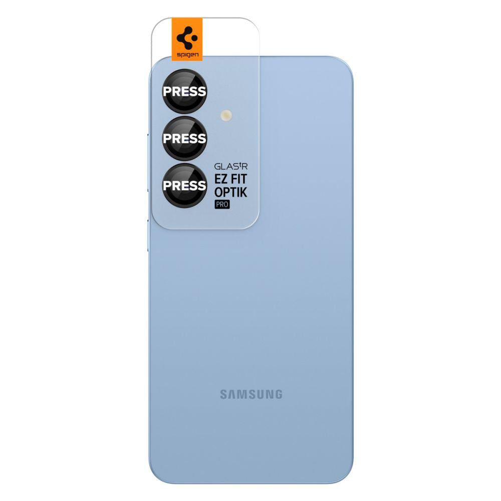 Ochranná fólie na zadní kameru Spigen GlastR EZ FIT Optik Pro HD pro Samsung Galaxy S25 S931, Tvrzené sklo, Sada 2 kusy, Černá AGL09092