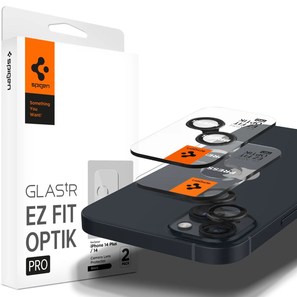Ochranná fólie na zadní kameru Spigen GlastR EZ FIT Optik Pro pro Apple iPhone 15 Plus / 15, Tvrzené sklo, Sada 2 kusy, Černá AGL05213