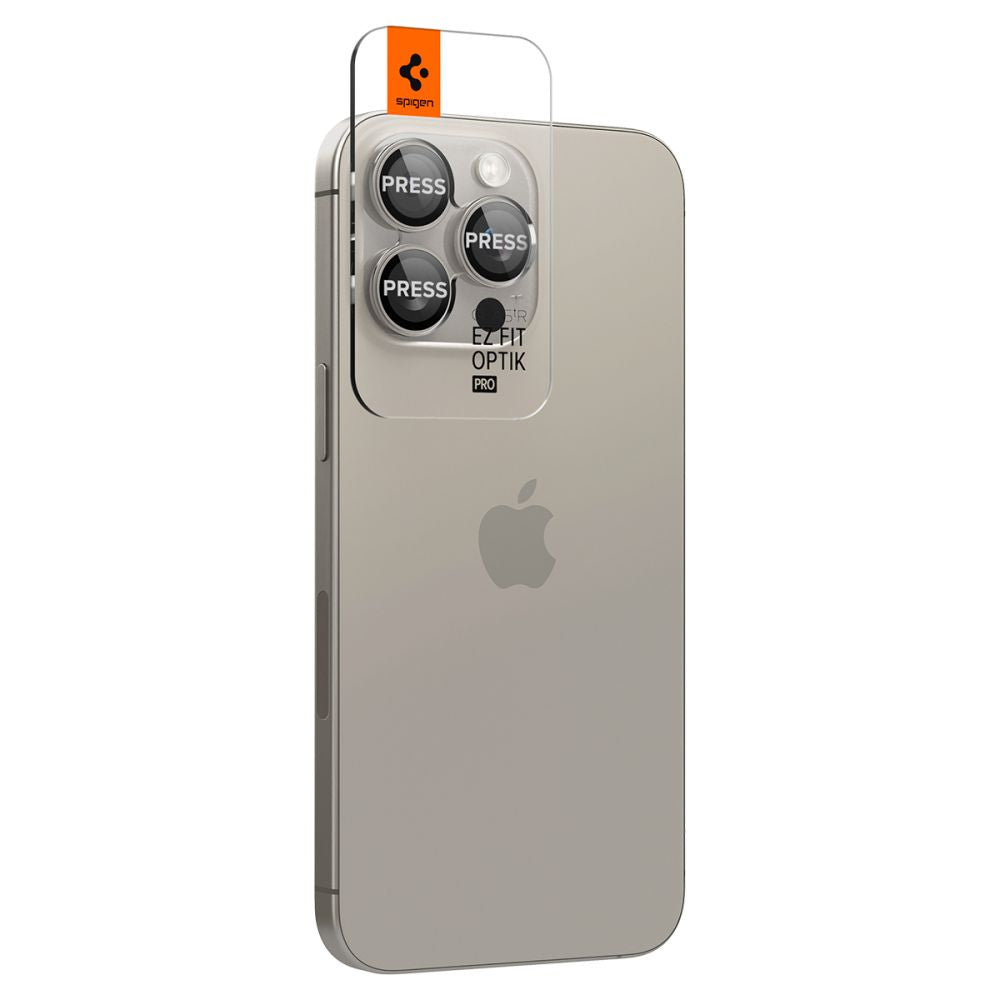 Ochranná fólie na zadní kameru Spigen GlastR EZ FIT Optik Pro pro Apple iPhone 16 Pro Max, Tvrzené sklo, Sada 2 kusy, Šedá AGL07163